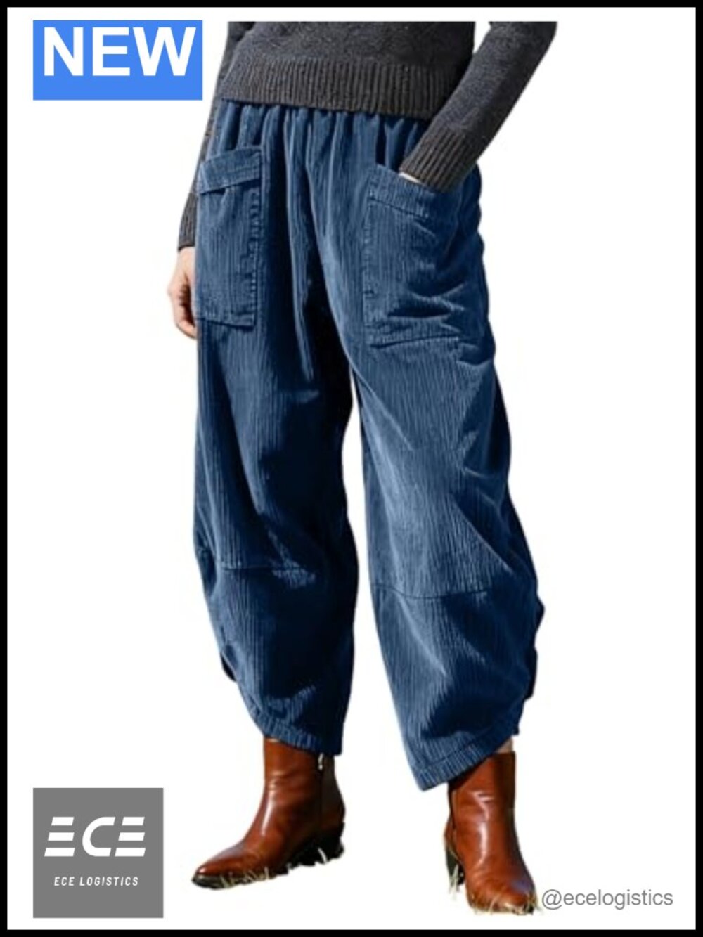 Corduroy Harem Pants Elastic Waist Relaxed Fit Cargo Trousers